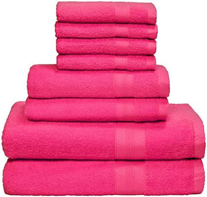 BOUTIQUO 8 Piece Towel Set 100% Ring Spun Cotton, 2 Bath Towels 27X54, 2 Hand Towels 16X28 and 4 Washcloths 13X13 - Ultra Soft Highly Absorbent Machine Washable Hotel Spa Quality - Hot Pink