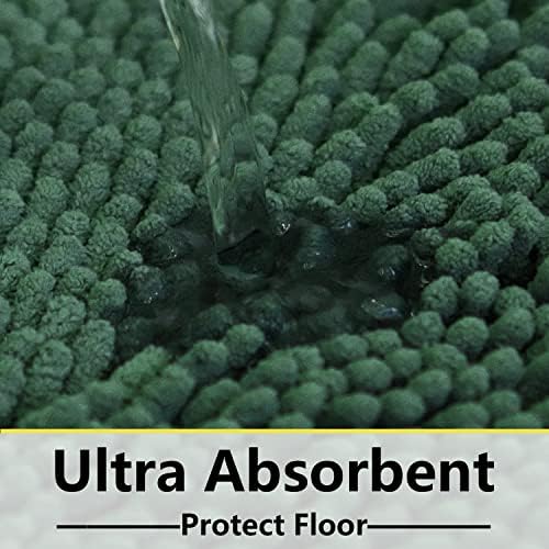 BOANKODU Bathroom Rugs Sets 2 Piece, Extra Soft Chenille Bath Mat Absorbent Bathroom Rug, Bathroom Mat with PVC Non-Slip Bottom, Machine Washable Bath Rugs (32x20 Inch + 24x16 Inch, Dark Green)