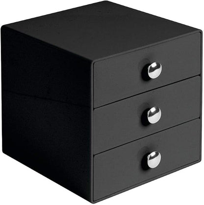 iDesign 35360 3-Drawer Plastic Vanity Organizer, Compact Storage Organization Set for Cosmetics, Dental Supplies, Hair Care, Bathroom, Dorm, Desk, Countertop, Office, 6.5" x 6.5" x 6.5", Black | BPA-Free Plastic