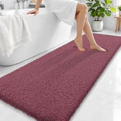 OLANLY Microfiber Bathroom Runner Rugs 70x24, Ultra Soft Bath Mat, Burgundy