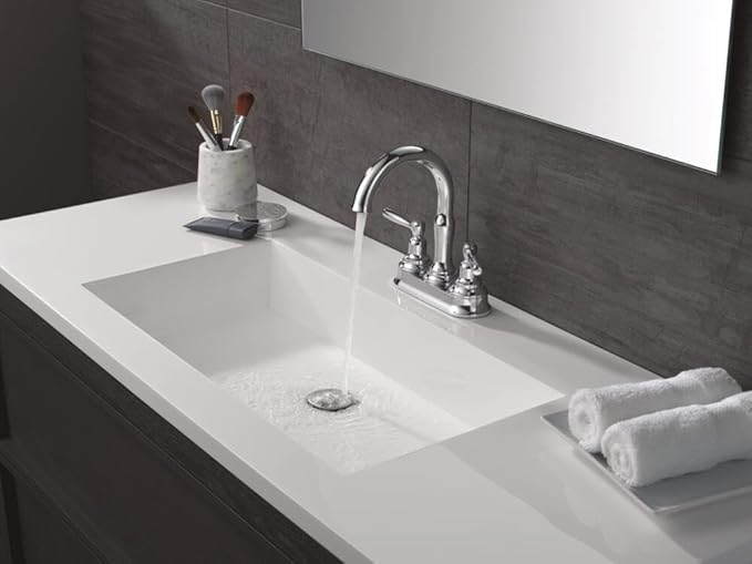 Delta Roe Centerset Chrome Bathroom Faucet, 4 Inch 3 Hole Bathroom Sink Faucet for Vanity, Push-Pop Drain Assembly, Chrome 25985LF