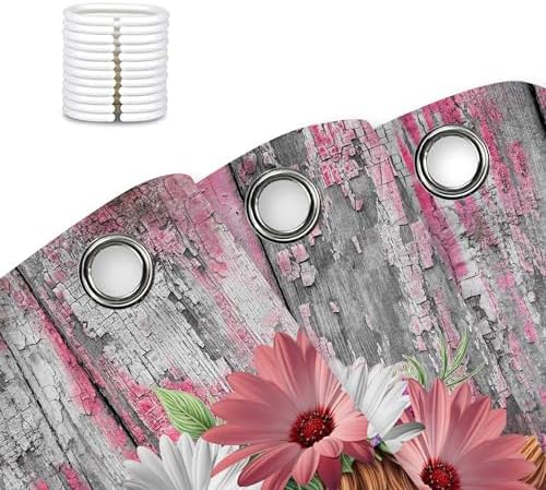 Funny Highland Cow Daisy Flower Shower Curtain, Rustic Wooden Barn Door Farm Animal Shower Curtain Set Farmhouse Western Bath Curtain Modern Cattle Bull Bathroom Accessories Home Decor 47X64in