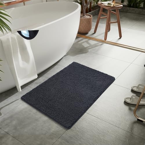 LOCHAS Luxury Bathroom Rug Shaggy Bath Mat 24 x 17 Inch, Dark Grey