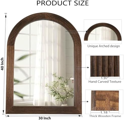 LOSOUR 2 Pack 40x30 Inch Arched Mirror, Farmhouse Decor Solid Wood Wall Mirror, Bathroom Mirrors, Vintage Mirror for Bathroom, Living Room,Bedroom, Entryway, Hallway,Foyer (Coffee, 2 Pack-40"L x 30"W)