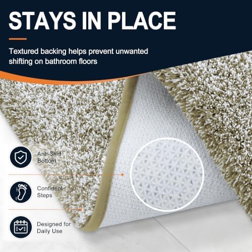 OLANLY Microfiber Bathroom Rugs 40x32, Quick Dry Mat, Moss Green and White
