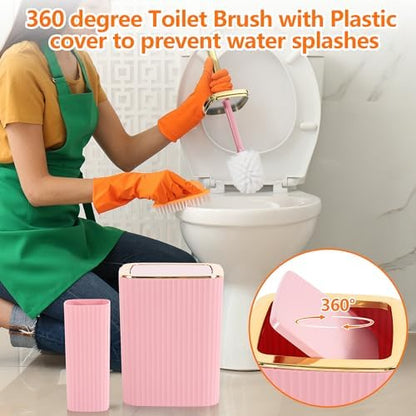 9 PCS Pink Bathroom Accessories Set with Trash Can Bathroom Accessory