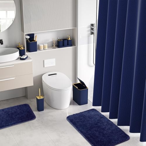 Bathroom Accessory Set - Bathroom Set, 12PC Bathroom Accessories Set, Navy Blue Bathroom Accessories Set, Mini Trash Can, Toilet Brush, Trash Can & Soap Dispenser