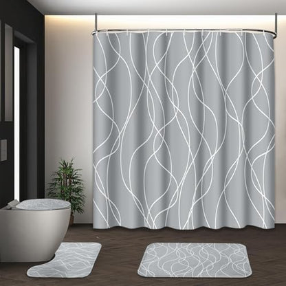 Bathroom Sets with Shower Curtain and Rugs 4 Pcs, Abstract Modern