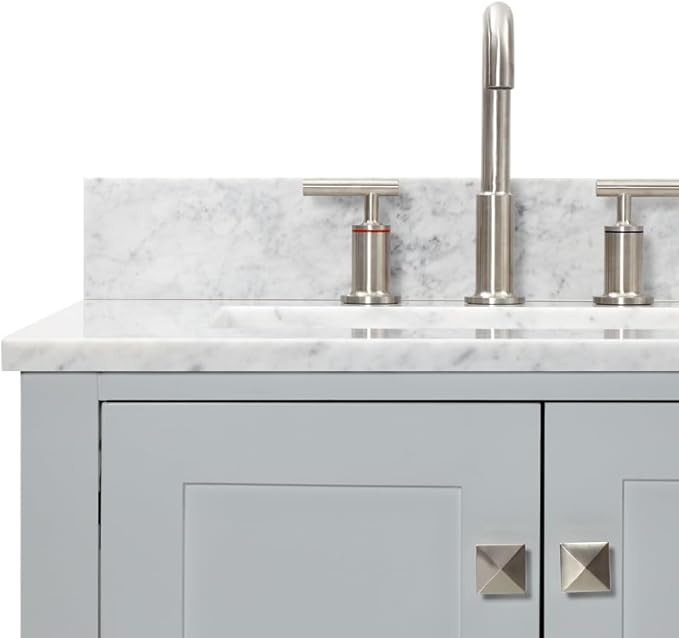 ARIEL Cambridge 60-inch Bathroom Vanity with Sink,Solid Wood, 0.75-inch Italian Carrara Marble Countertop, Double Rectangular Porcelain Sink, 4 Soft Closing Doors, 6 Dovetail Drawers, Grey