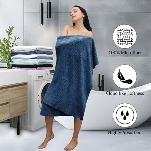 8-Piece Navy Bath Towels Set,2 Oversized Large Bath Towels Sheet,2 Hand Towels and 4 Washcloths - 600 GSM Soft Luxury Towel Set,Highly Absorbent Quick Dry Towel Collection for Bathroom,Hotel and Spa