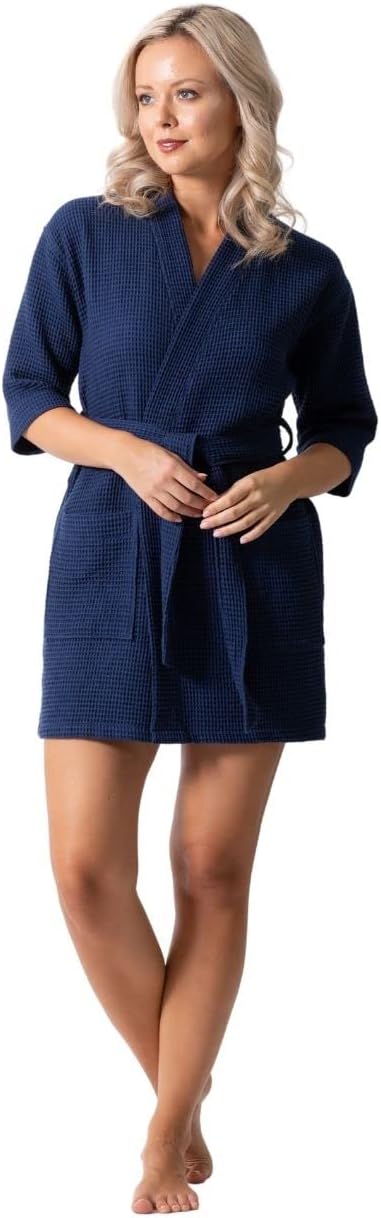 Lightweight Waffle Knit Bath, Spa & Bridesmaids Kimono Short Robes for Women - Quick Dry & Soft