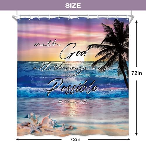 Ocean Coastal Bible Verse Sunrise Beach Quotes Bathroom Shower Curtain Set