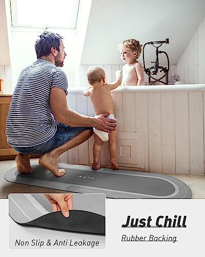 MontVoo Bath Mat Runner - Long Non Slip Absorbent Quick Dry Thin Bath Rug for Bathroom Floor Mat - Rubber Backed - Stain Resistant - Easy Care - Gray 17"x59"