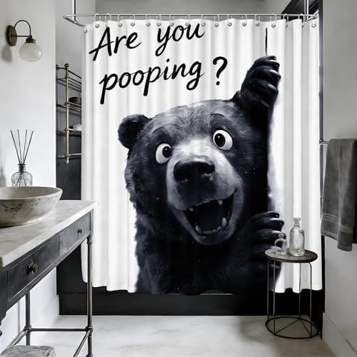 Extra Long Shower Curtain XL Funny Black Bear Kids, 108 x 72 Inchs