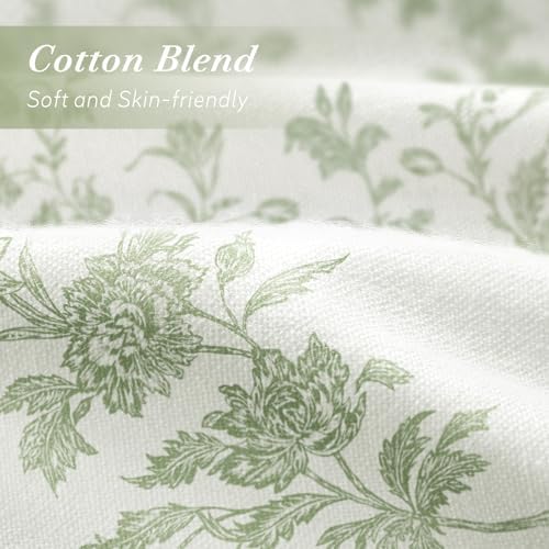 Sage Green Floral Shower Curtain,Vintage Cotton Cottagecore Shower Curtains for Bathroom, 72" W x 78" L