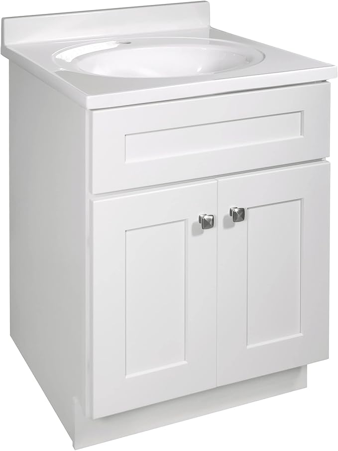 Design House Brookings Bathroom Vanity, 24", White | Adjustable Hinges, Freestanding, Contemporary/Modern, Wood, Bath, 586933