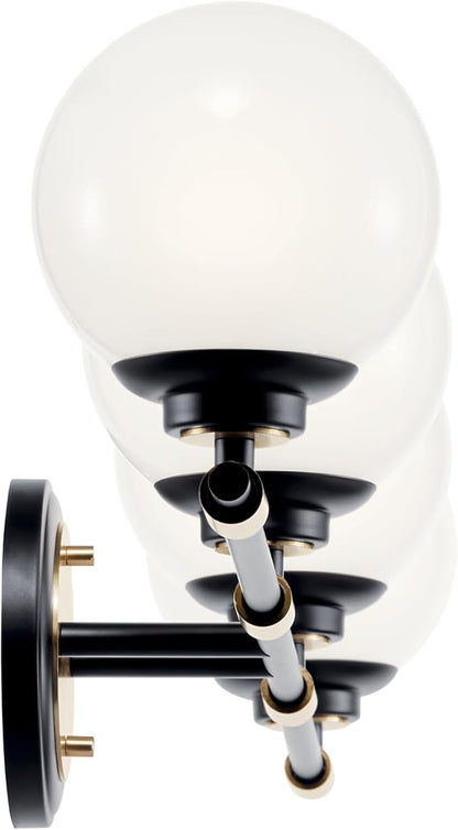 Kichler Benno 4-Light Vanity, Modern Light with Opal Glass in Black and Champagne Bronze, for Bathroom or Powder Room (8.75" x 34"), 55173BKCPZ
