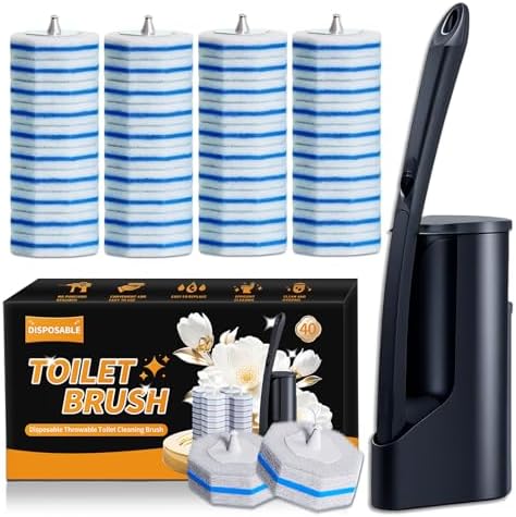 Disposable Toilet Brush - Toilet Bowl Cleaner, Toilet Cleaning Supplies, Toilet Brush with Holder, Toilet Bowl Cleaner Wands，40 Refills for Toilet Cleaning and Hygienic Bathroom Maintenance