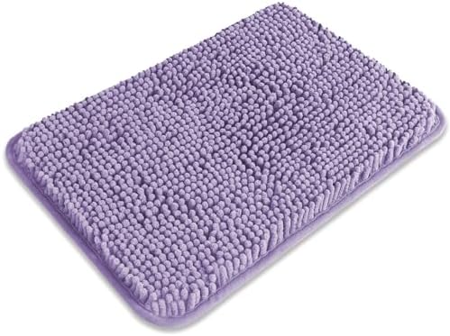 Small Bathroom Rug 12"x18" – Washable and Absorbent Bath Mat, Non Slip, Thick Soft Chenille Bath Rugs for Bathroom, Shower, Sink, Dog mat(Lavender)