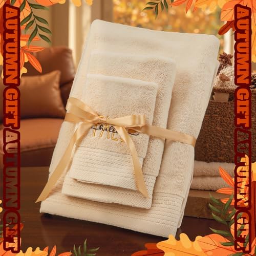 Peryiter 3 Pack Pumpkin Decorative Bath Towel Set