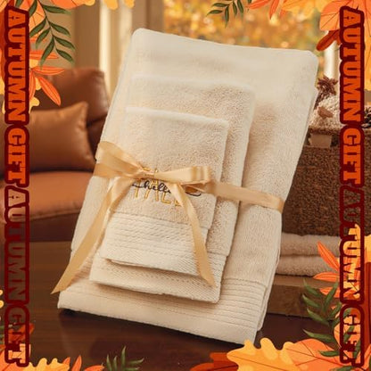 Peryiter 3 Pack Pumpkin Decorative Bath Towel Set