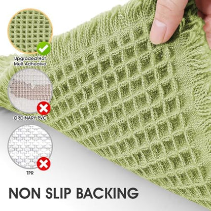 Extra Large Waffle Bath Mat Sage Green 6'x2'(72" x 24"), Boho Woven Modern Bath Mat Rugs, Absorbent Non Slip Bathroom Rugs, Soft Washable Bath Rugs with Tassels for Bathroom, Bedroom, Kitchen, Shower