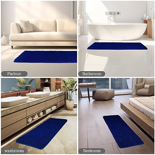 Yeaban Chenille Royal Blue Bathroom Runner Rug 17"x47"