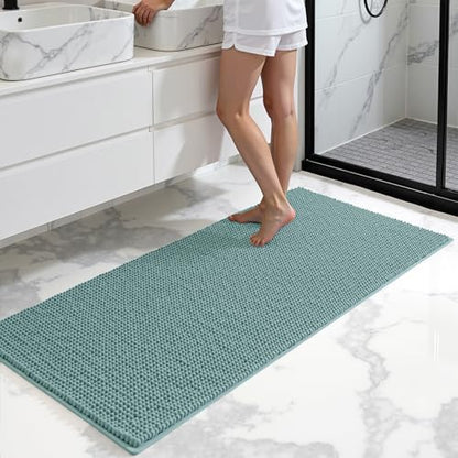 SUBRTEX Bathroom Rugs, 24" x 55" Chenille Bath Rug Soft Short Plush Bath Mat Soft Shower Mat Water Absorbent Shower Mat Quick Dry Machine Washable, Light Green