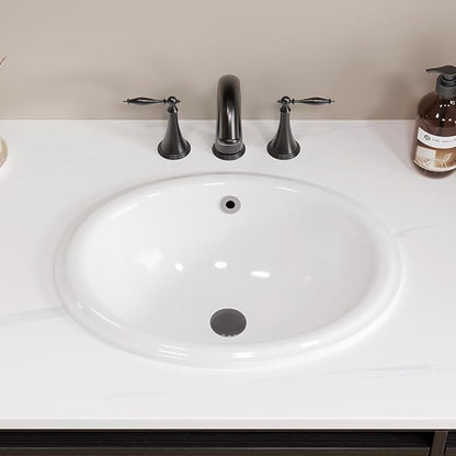 Bathroom Oval Vessel Sink 16" x 12" Small Semi Recessed Sink White Ceramic Sink with Overflow Modern Sinks Bowl Vanity Above Counter Basin