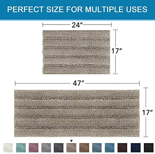 H.VERSAILTEX 2 Piece Bathroom Set - Super Absorbent Chenille Striped Bath Mats, Non Skid, Machine Washable (Taupe, 47 x 17 Plus 17 x 24 - Inches)