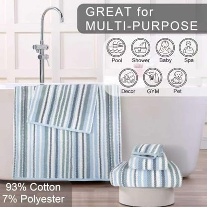 VOOVA & MOVAS Striped Towels 6 Pack, 100% Cotton, Blue