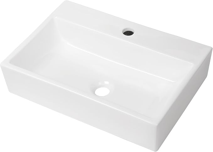 Wall Mount Bathroom Sink 20"x14" Floating Vessel Sink | Rectangle Bathroom Sink Vessel Sink For Bathroom Ceramic White Wall Mount Sink for Rvs, Restroom, Toilet