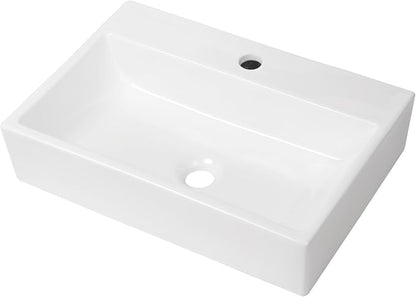 Wall Mount Bathroom Sink 20"x14" Floating Vessel Sink | Rectangle Bathroom Sink Vessel Sink For Bathroom Ceramic White Wall Mount Sink for Rvs, Restroom, Toilet