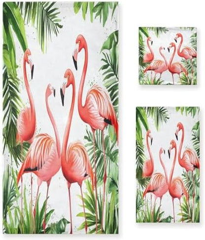 Naanle Stylish Splashed Pink Flamingo Soft Luxury Decorative Set of 3 Towels, 1 Bath Towel+1 Hand Towel+1 Washcloth, Multipurpose for Bathroom, Hotel, Gym, Spa and Kitchen