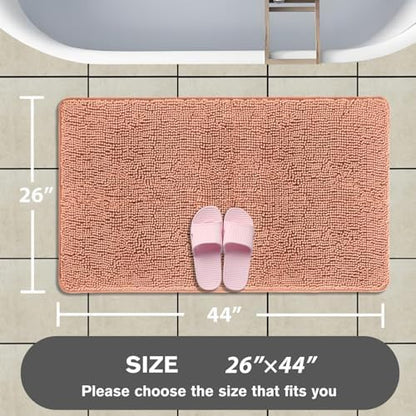 Dusty Pink Bathroom Rugs – Absorbent and Washable Bath Mat, Non-Slip, Thick Soft Chenille Bath Rugs for Bathroom Floor, Shower, Sink - 26" x 44"