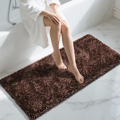 Yimobra Long Bathroom Rugs Runner 55x24 Inch, Extra Thick Soft Absorbent Chenille Bath Mat, Non Slip Machine Washable, Quick Dry Bath Rugs for Bathroom Floor, Tub and Shower, Brown