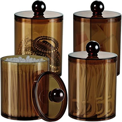 SheeChung 4-Pack Qtip Holder, Amber Acrylic Apothecary Jars for Bathroom