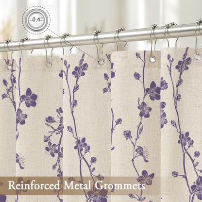 Gibelle Purple Farmhouse Linen Shower Curtain, Boho Floral Fabric, 72 x 84