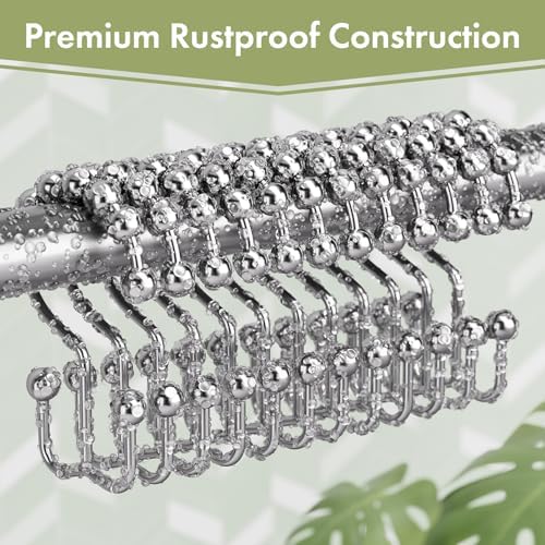 Amazer Shower Curtain Rings, Rust-Resistant Metal Double Shower Hooks for Curtain Rolling Shower Curtain Hooks Rings Shower Rings for Bathroom Shower Curtain Rod, Chrome, Set of 12 Rings