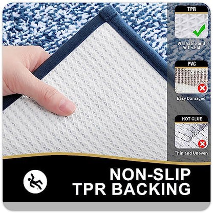 OLANLY Toilet Rugs U-Shaped 24x20, Soft Absorbent Microfiber Bath Mat, Navy