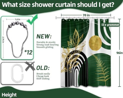 Olive Green and Gold Extra Long Shower Curtain, Tall 72X96 in