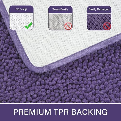 LOCHAS Bathroom Rug Shaggy Bath Mat 2 Piece, 24 x 17 Inch, Dark Purple