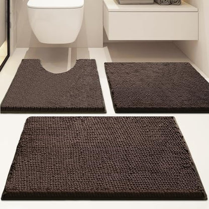 Bathroom Rugs Sets 3 Piece Non Slip,Bath Rugs with PVC Backing Bath Carpet,Bathroom Rug Washable,Absorbent,Plush Carpet Mats,Bath Mats for Bedroom, Kitchen,Tub,Home Decor（ Coffee）