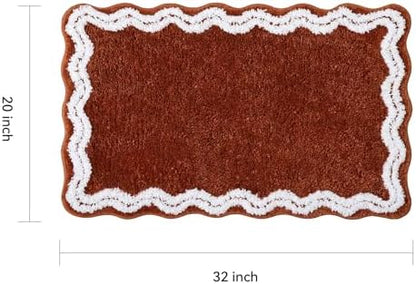 TRUEDAYS Terracotta Scalloped Bath Mat - Soft Microfiber Bathroom Rug, Non-Slip Cute Mat for Tub & Shower, Aesthetic Decor for Modern Bathrooms,32x20 Inches