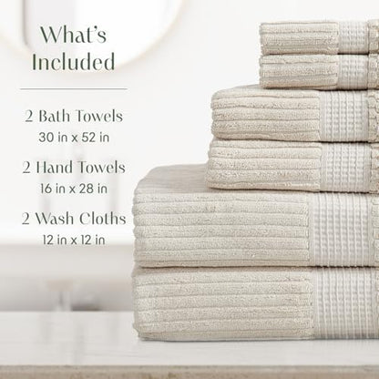 Springtree Home 100% Cotton Bath Towel Set | 6-Piece Set | Textured | Beige