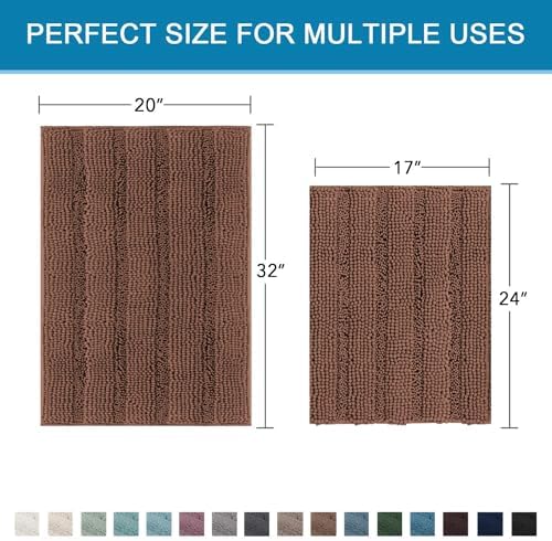 H.VERSAILTEX 2 Piece Bathroom Set Extra Thick Chenille Striped Pattern Bath Rugs for Bathroom Non Slip Soft Plush Shaggy Bath Mats for Floor(Caramel, 32 x 20 Plus 24 x 17 - Inches)