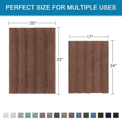 H.VERSAILTEX 2 Piece Bathroom Set Extra Thick Chenille Striped Pattern Bath Rugs for Bathroom Non Slip Soft Plush Shaggy Bath Mats for Floor(Caramel, 32 x 20 Plus 24 x 17 - Inches)