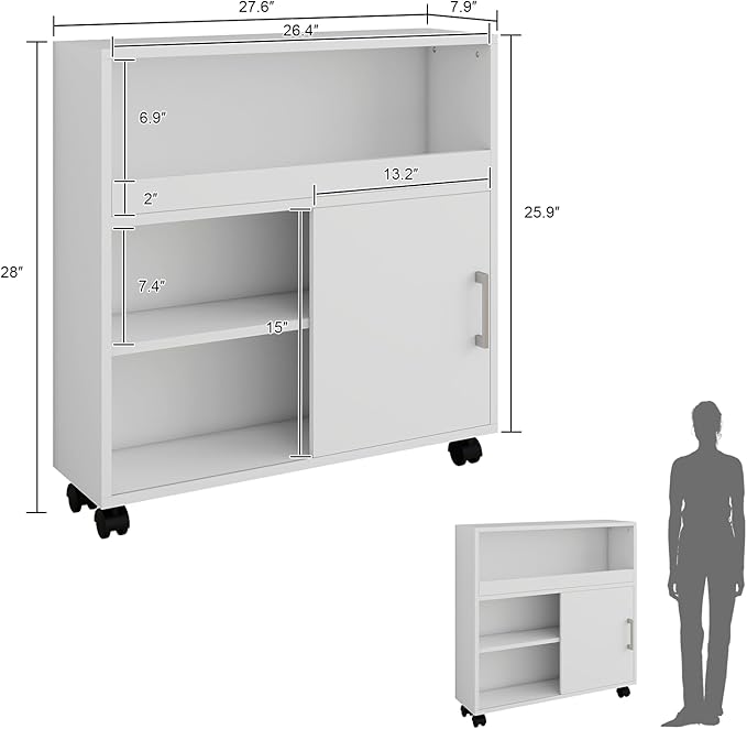Slim Bathroom Storage Cabinet, Narrow Bathroom Storage Cabinet, Bathroom Floor Cabinet with Sliding Door and Adjustable Shelf for Small Spaces, Living Room, Kitchen, White