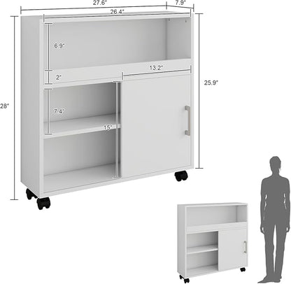 Slim Bathroom Storage Cabinet, Narrow Bathroom Storage Cabinet, Bathroom Floor Cabinet with Sliding Door and Adjustable Shelf for Small Spaces, Living Room, Kitchen, White