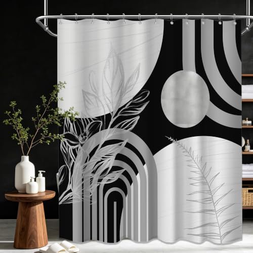 Grey and White Extra Long Shower Curtain, Tall 72X84 in, Mid Century